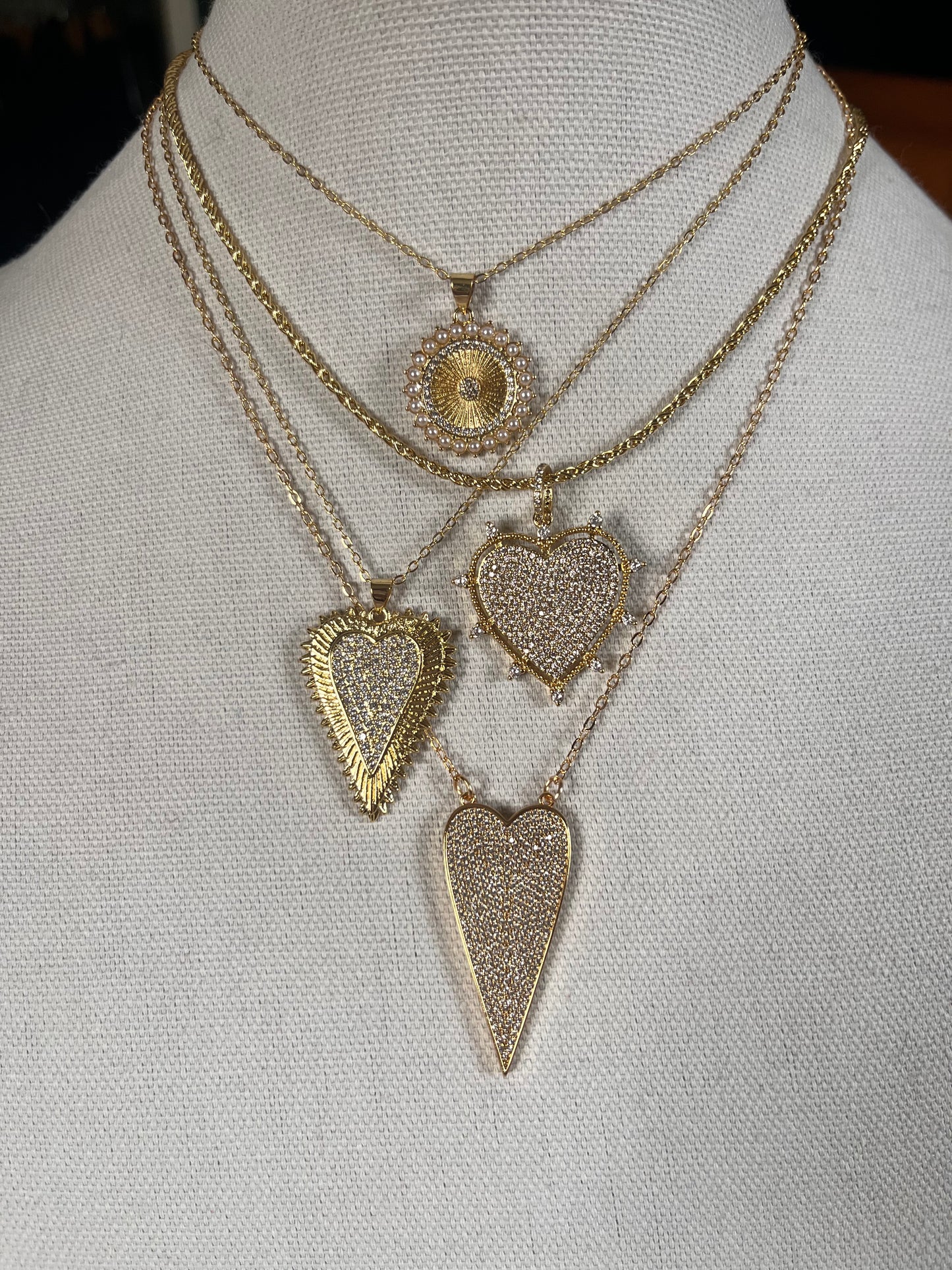 282 Large pave slim heart pendant necklace