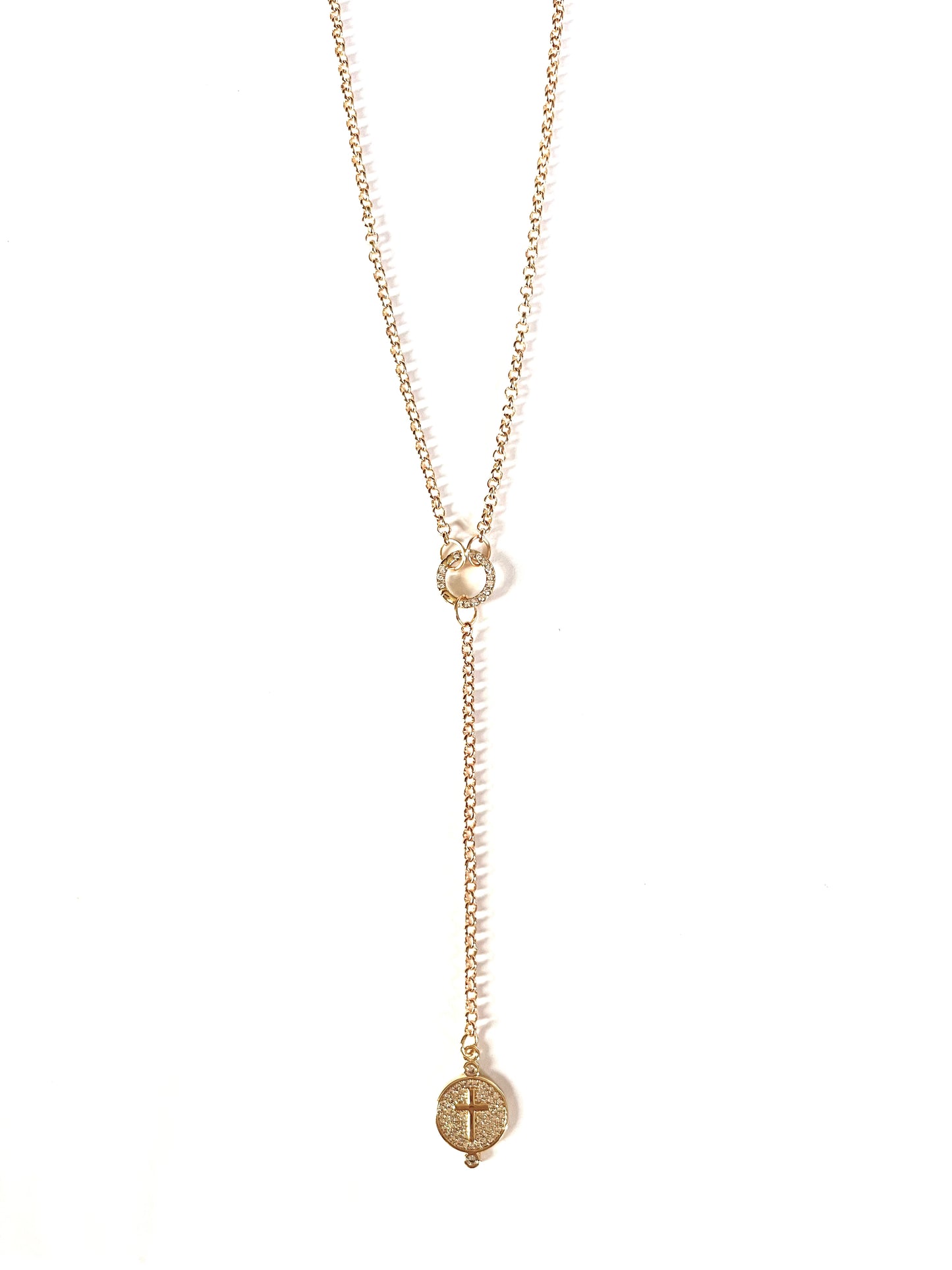 Cross Charm on a Dainty Y Necklace
