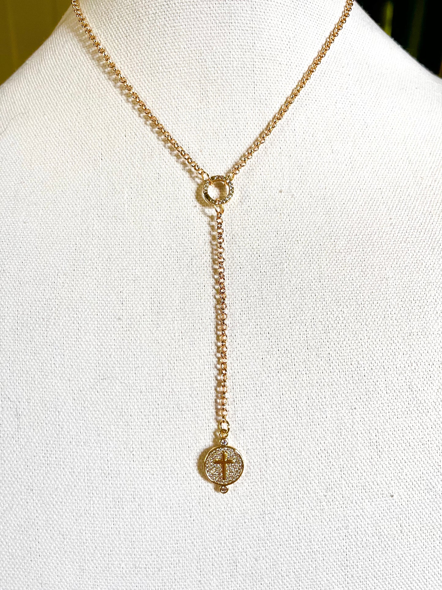 Cross Charm on a Dainty Y Necklace