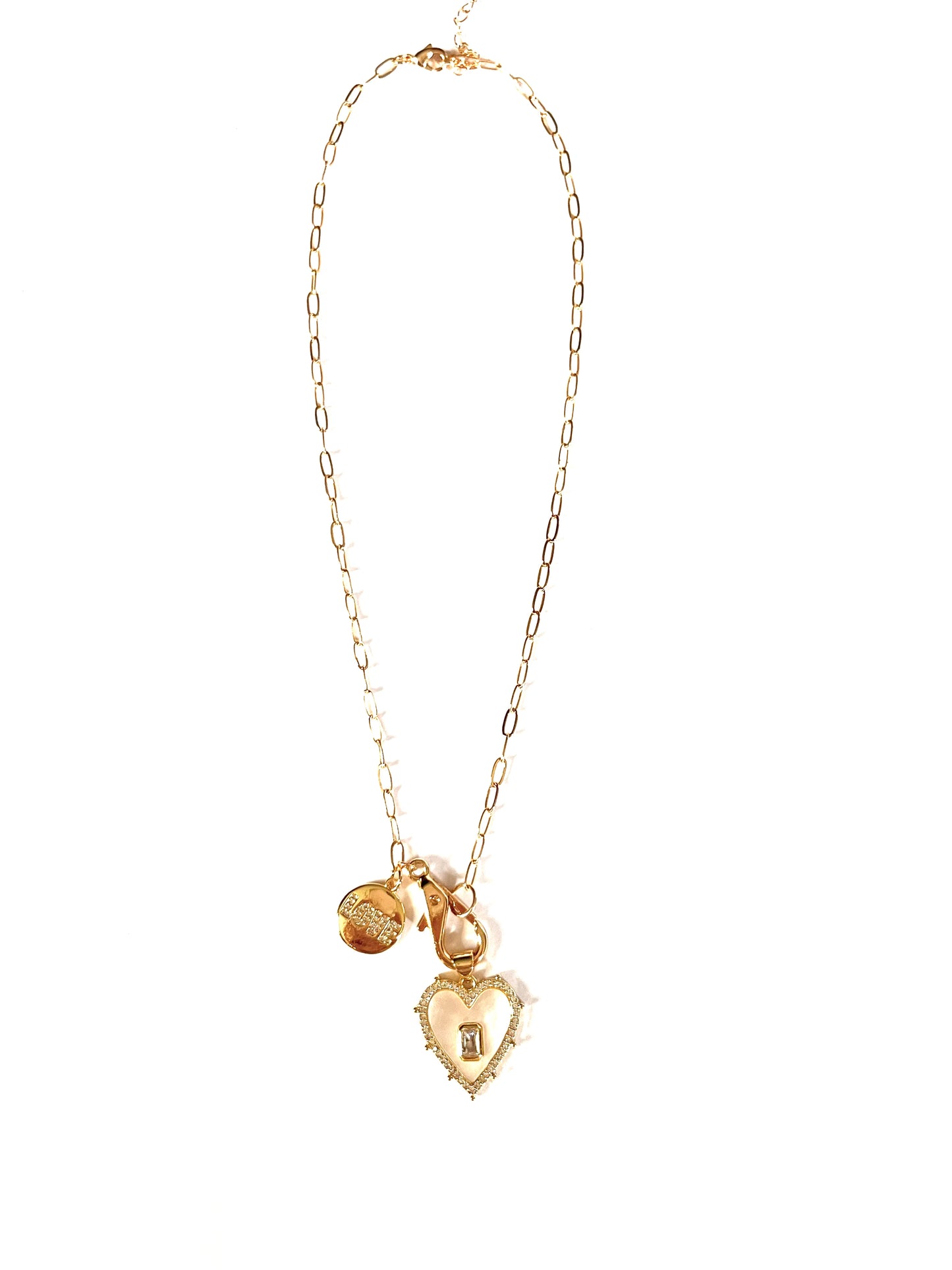 Mother of Pearl Heart Pendant Necklace with Love Charm