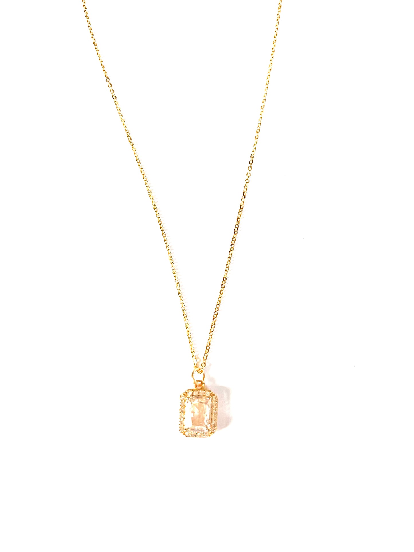 Emerald Cut Diamond and Pave. Pendant on Dainty Chain