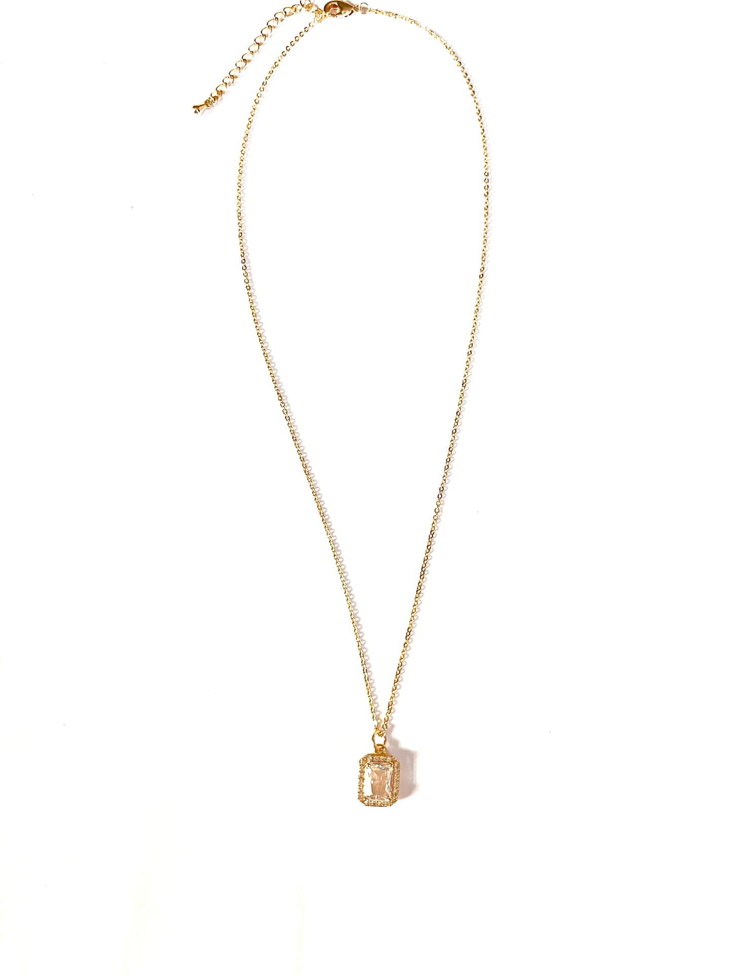 Emerald Cut Diamond and Pave. Pendant on Dainty Chain