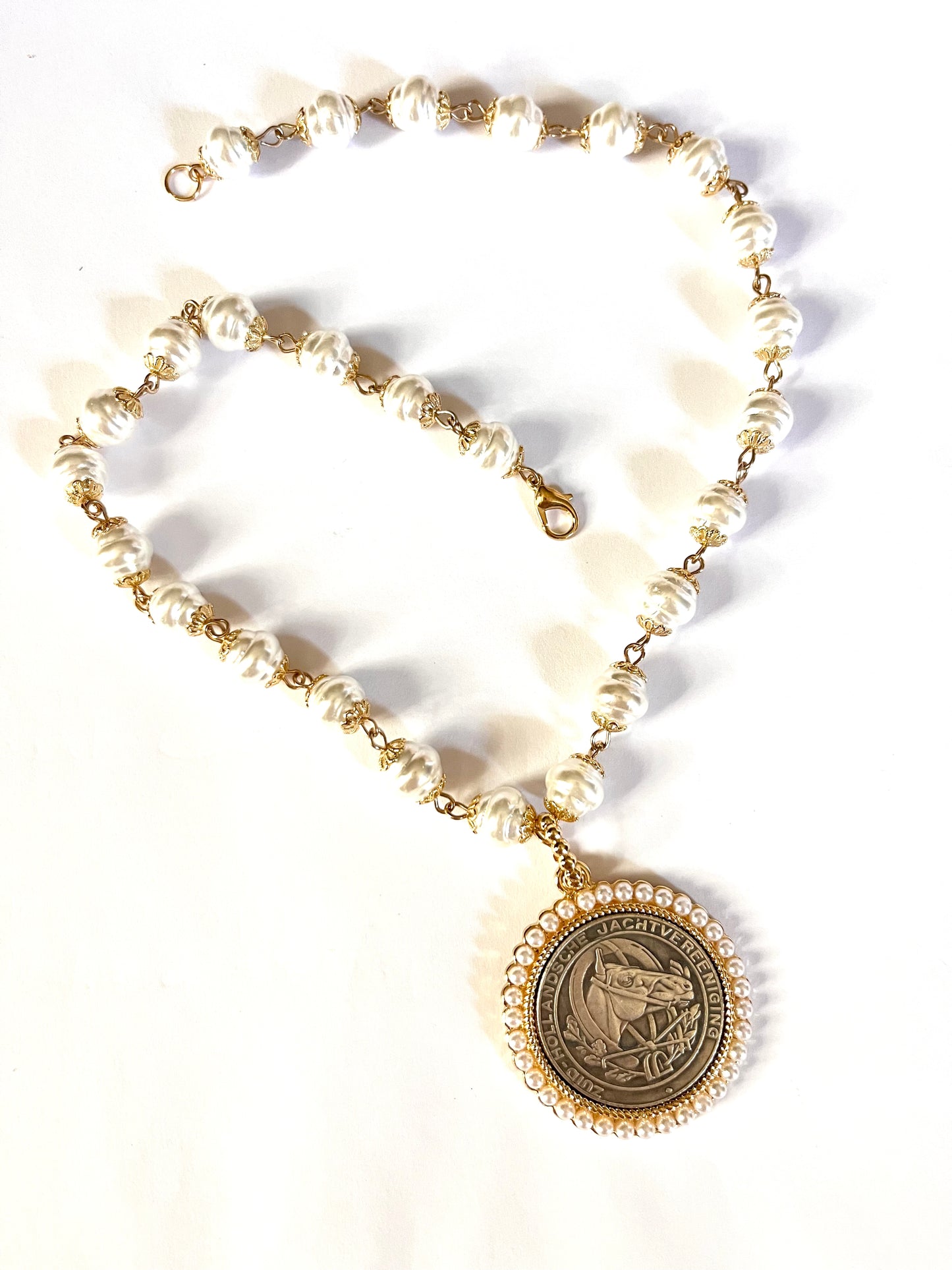 Pearl & Horse Coin Necklace