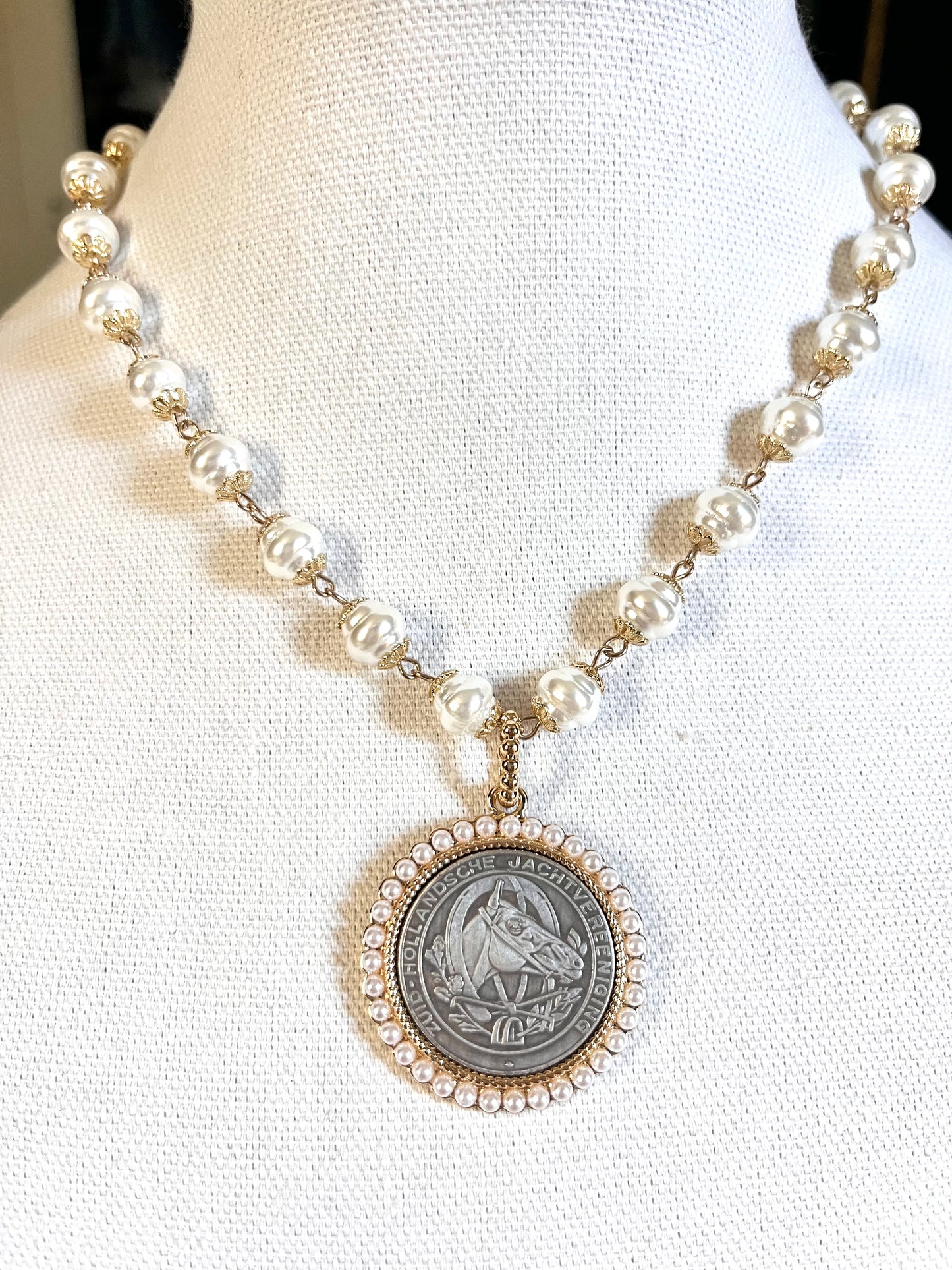 Pearl & Horse Coin Necklace