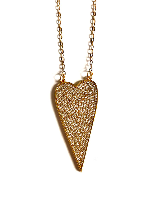 282 Large pave slim heart pendant necklace