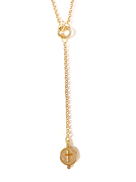Cross Charm on a Dainty Y Necklace