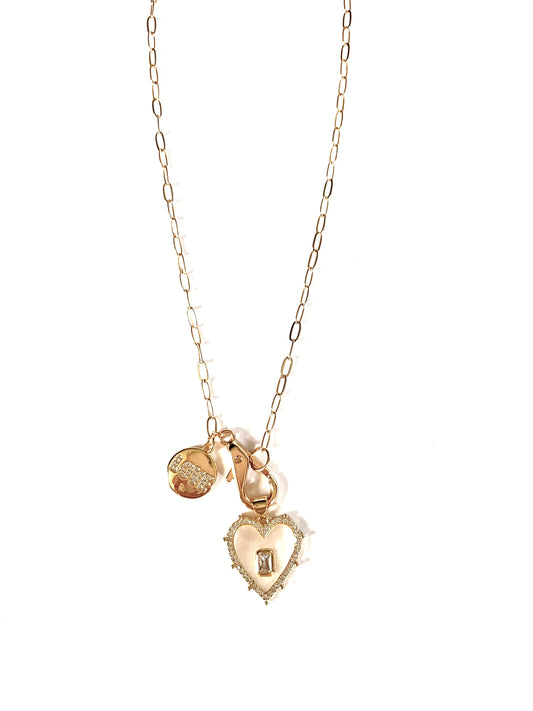 Mother of Pearl  Heart Pendant Necklace with Love Charm