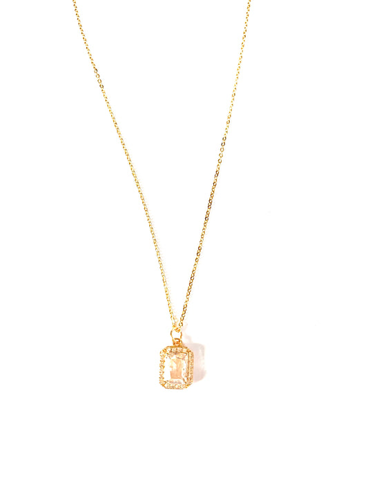 Emerald Cut Diamond and Pave. Pendant on Dainty Chain