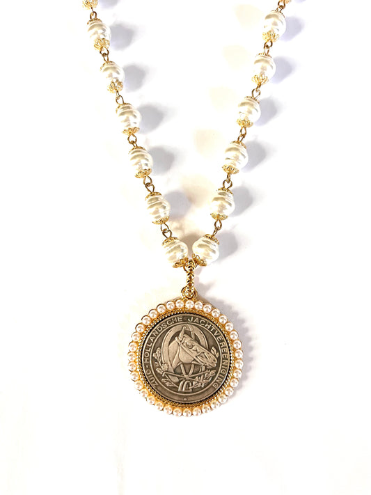 Pearl & Horse Coin Necklace